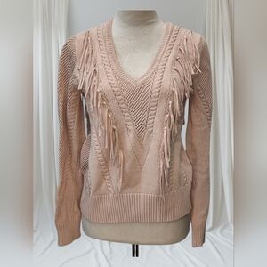 Maje Pink Fringe Tassel Knit Textured Pullover Sweater Size 2 Dusty Pink Color